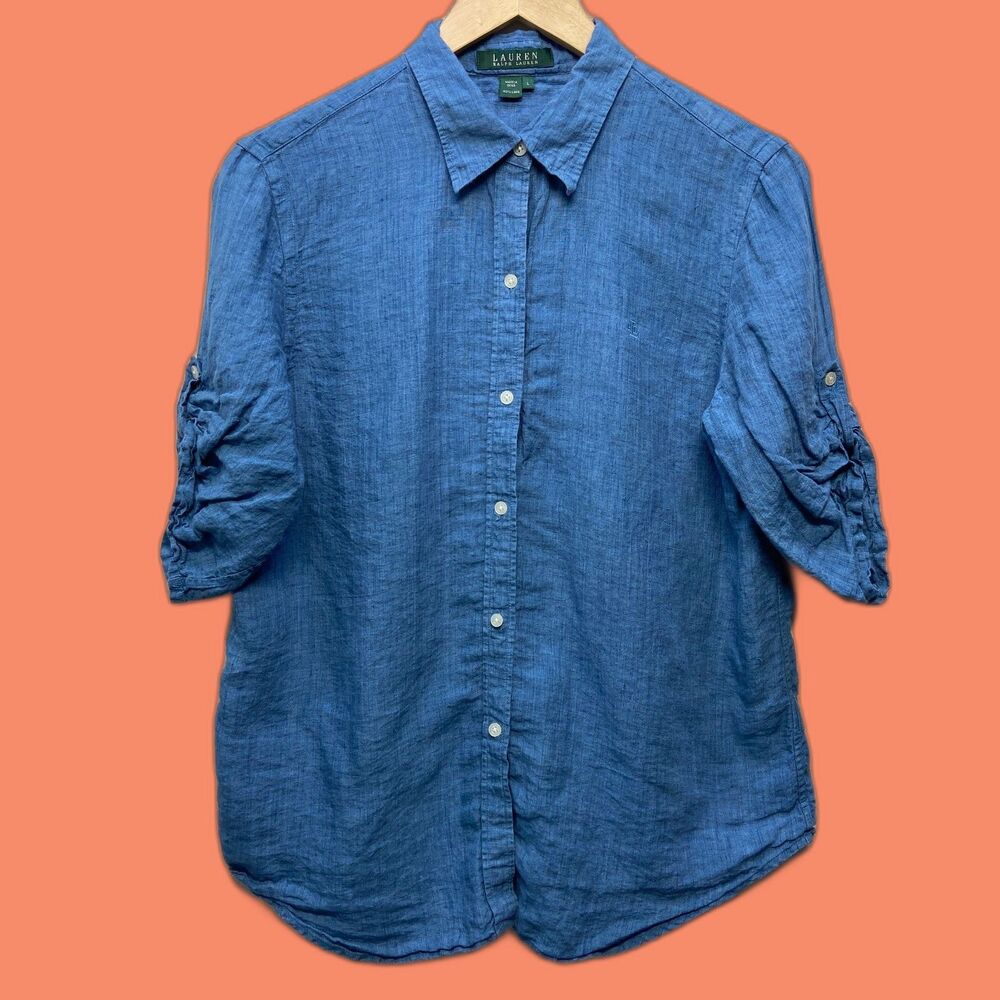 LRL Lauren Ralph Lauren 100% Linen Button Down Shirt Women's L